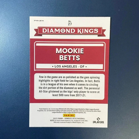 Mookie Betts Diamond Kings Silver Prizm 2022 Panini Donruss Optic LA Dodgers - Picture 2 of 2